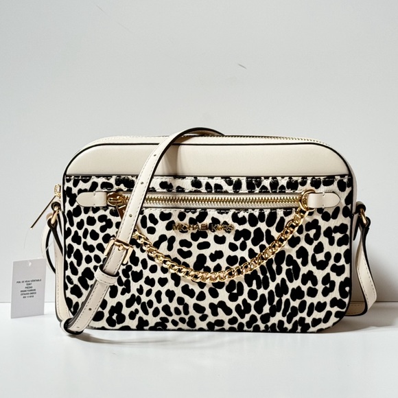 Michael Kors Jet Set Iten Chain Crossbody Bag Light Cream Multi Exotic Hair Calf - Picture 1 of 16
